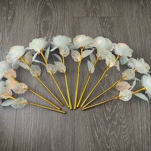 Shimmering White Roses with Gold Stems